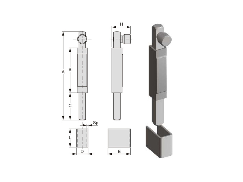 Posuvná zástrčka k přivaření, l – 130, 10×10, Zn