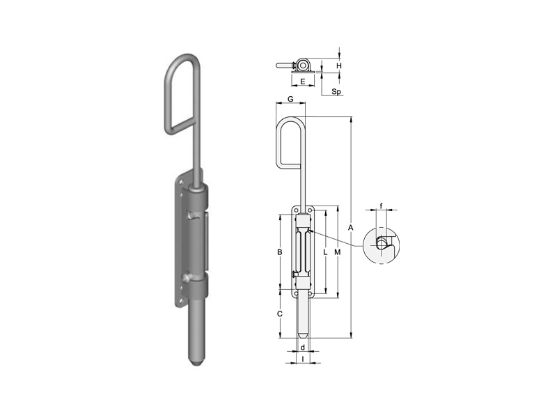 Posuvná zástrčka s deskou k přišroubování, Zn
