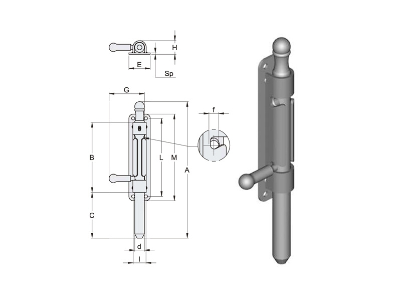 Posuvná zástrčka s deskou k přišroubování, Zn