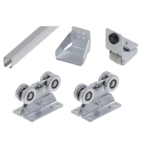Sada komponentů pro posuvné samonosné brány zinkovaný vodicí profil extra malá řada do 3,6 m